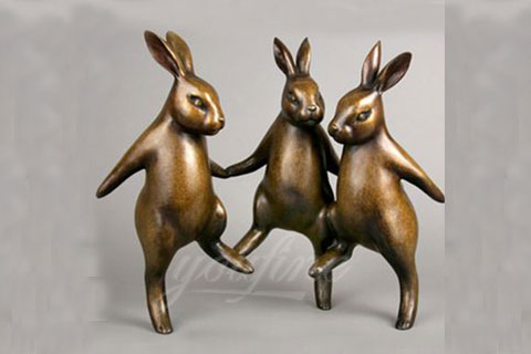 Cute bronze rabbit garden statue for decor